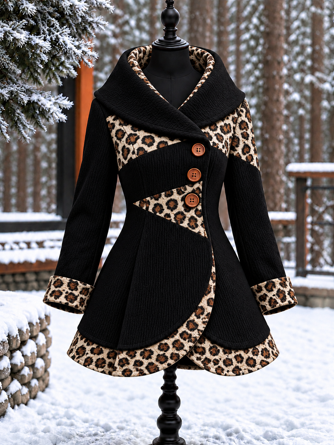 Women's Vintage Colorblock Asymmetrical Flared Coat